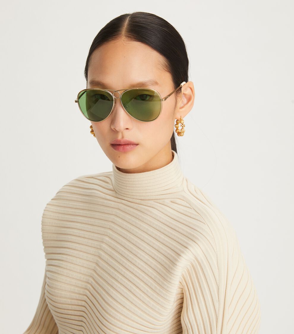 Tory Burch Gloria Pilot Sunglasses Gloria Pilot Sunglasses, Shiny Silver/Grey Gradient | Tory  main image 3