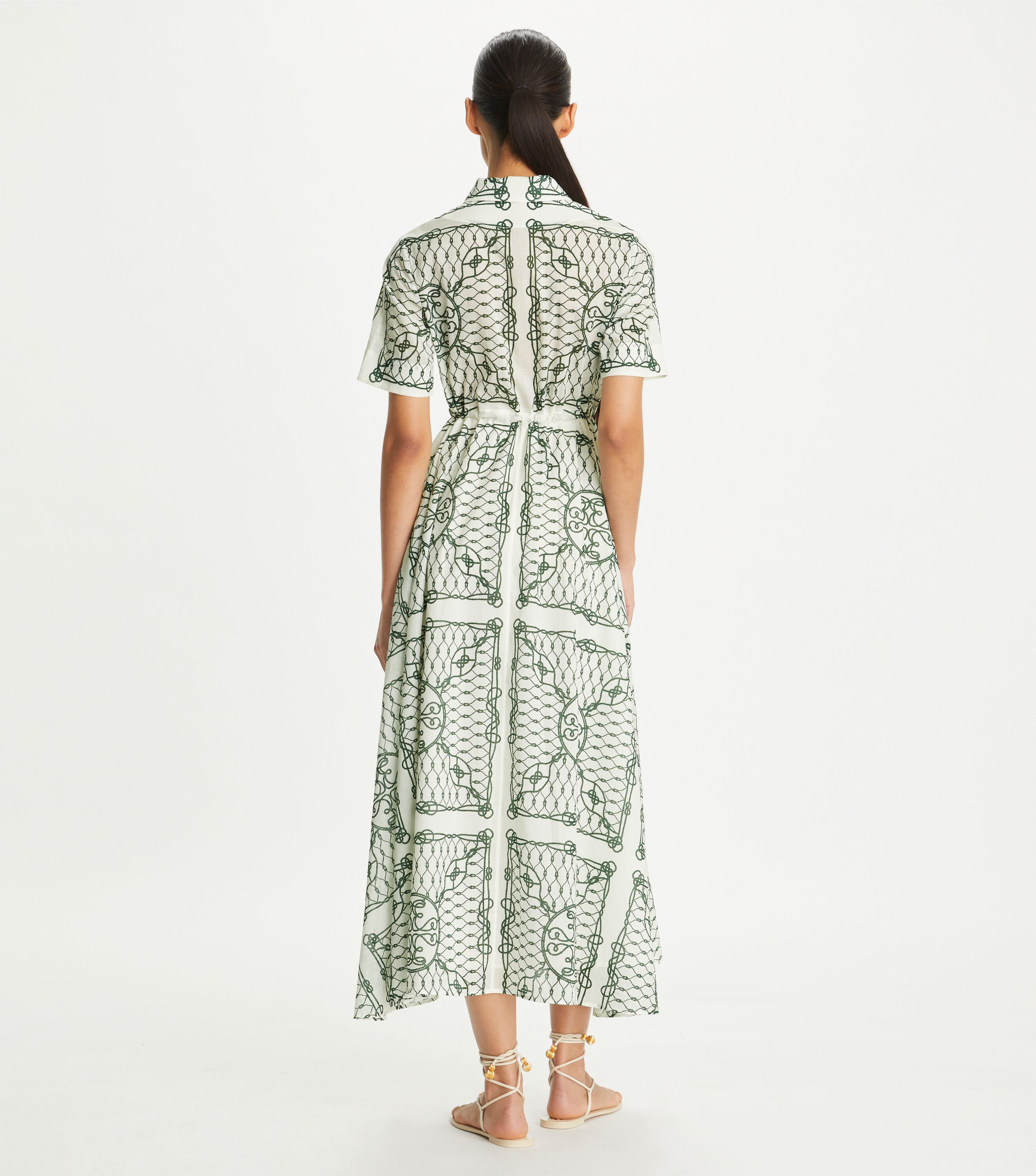 Printed Cotton Shirtdress, Ivory/Green Rope | Tory Burch KW