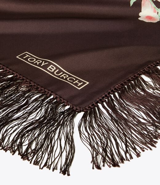 tory burch وشاح مربع من الحرير الزهري