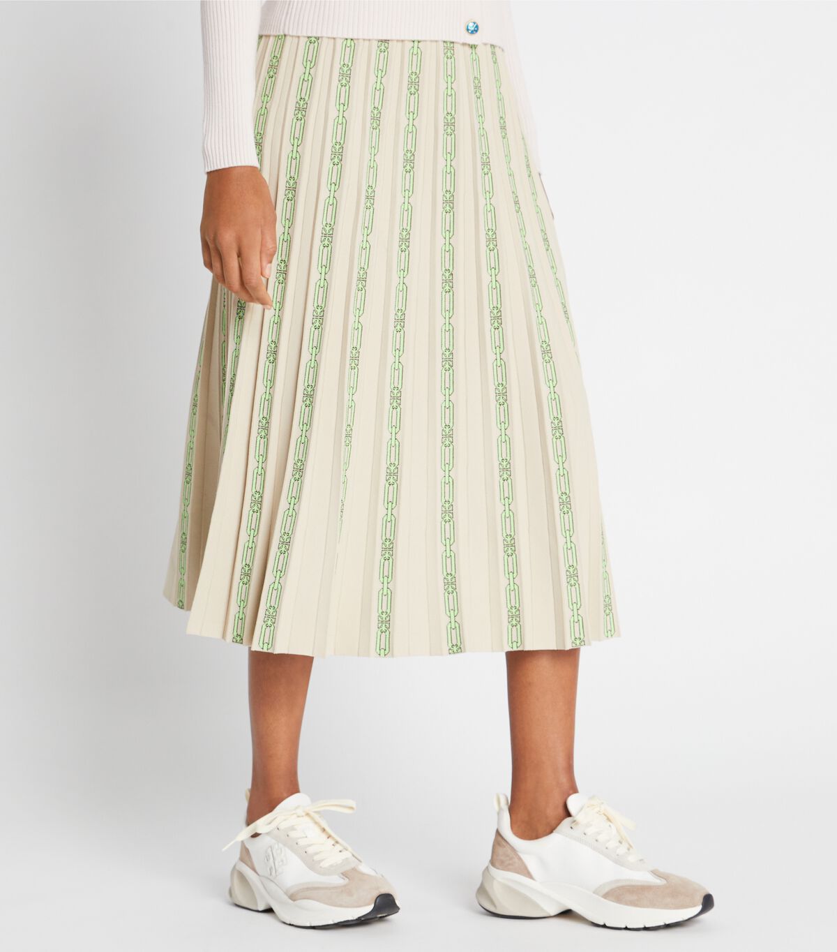 tory burch pleated jacquard tech knit skirt