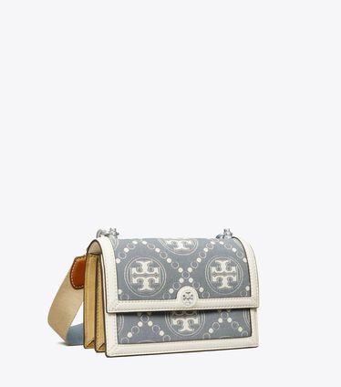 Small T Monogram Denim Shoulder Bag