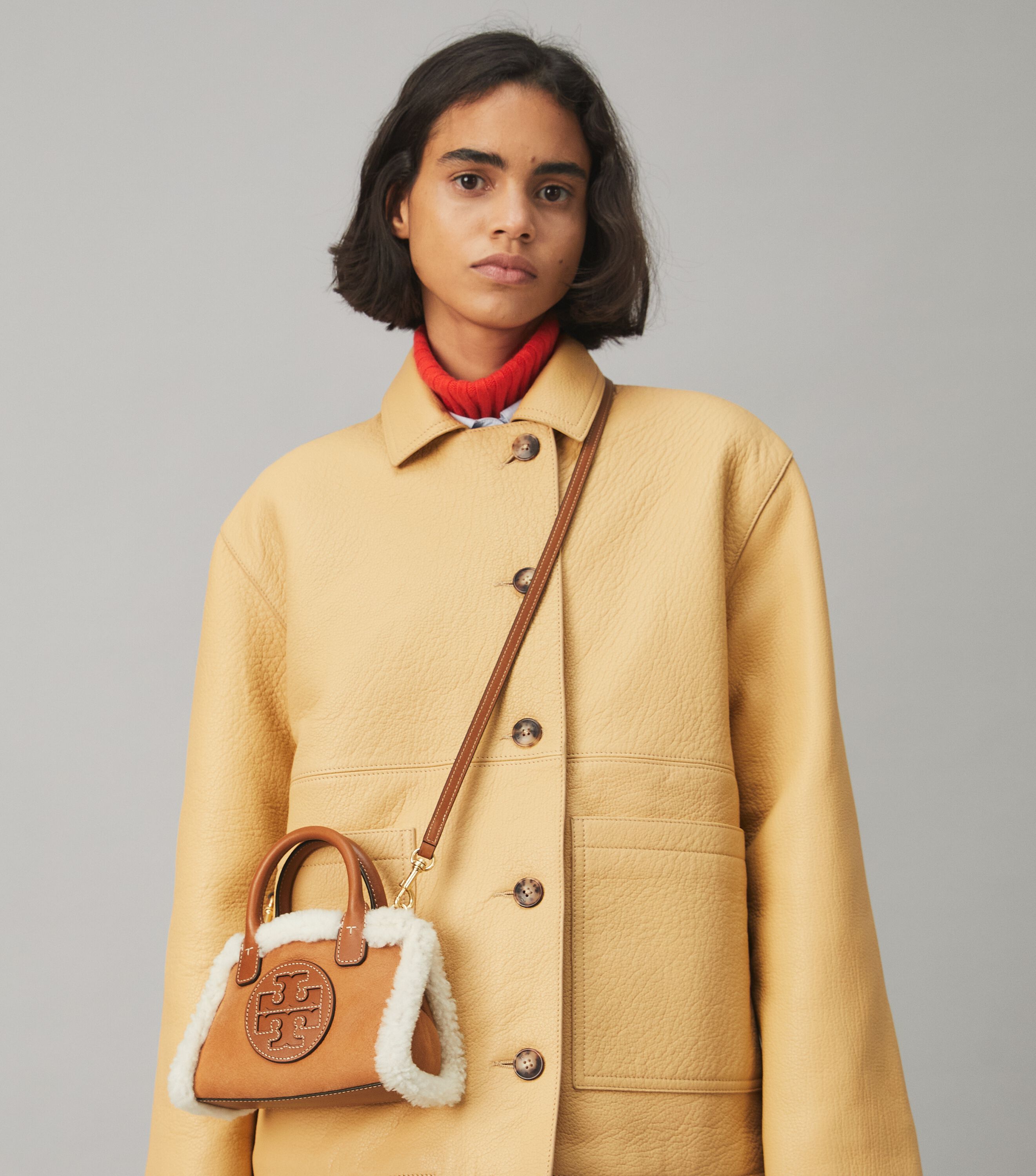 Tory burch ella shearling micro tote bag outlet