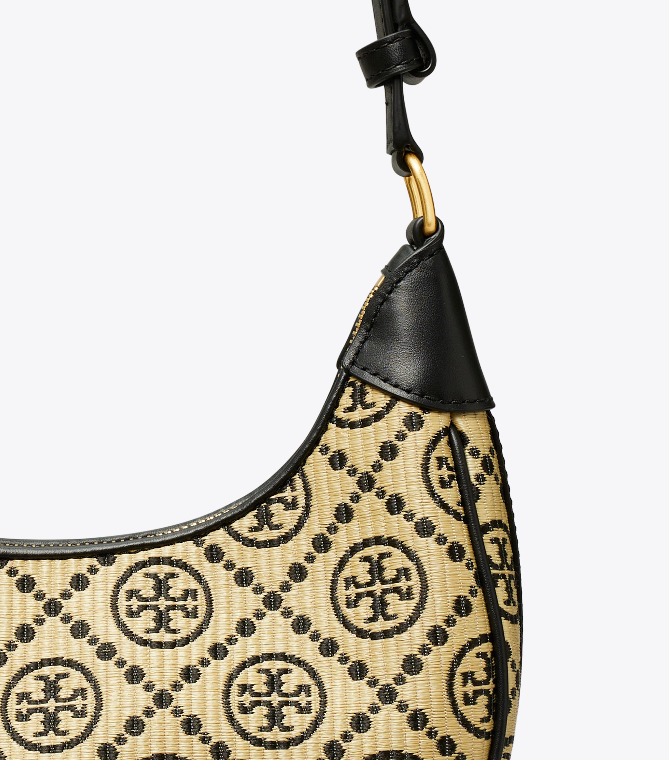T Monogram Raffia Crescent Bag, Black | Tory Burch KW