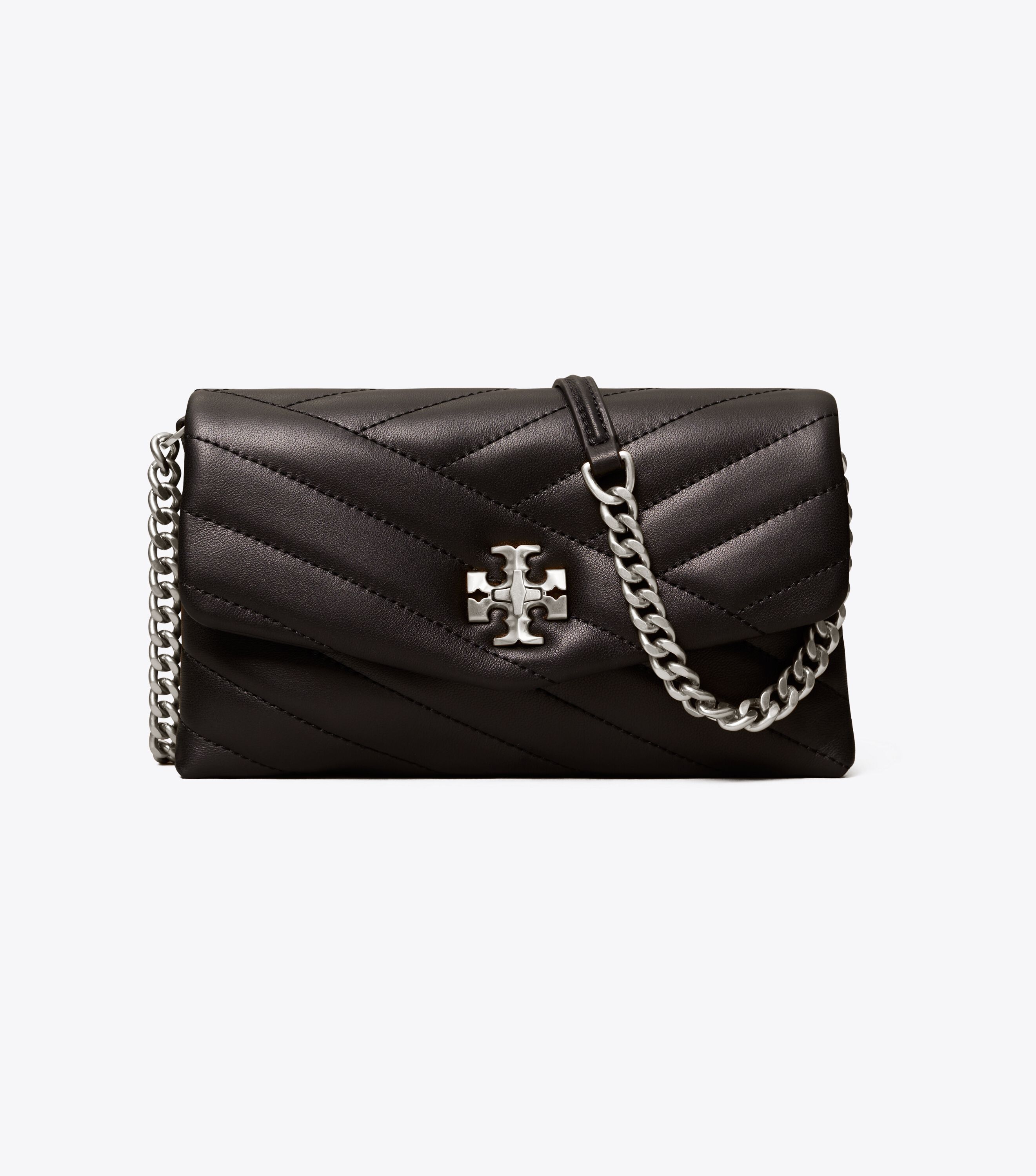 Kira Chevron Chain Wallet, Black / Rolled Nickel | Tory Burch KW