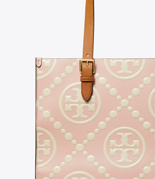 tory burch small t monogram contrast embossed tote