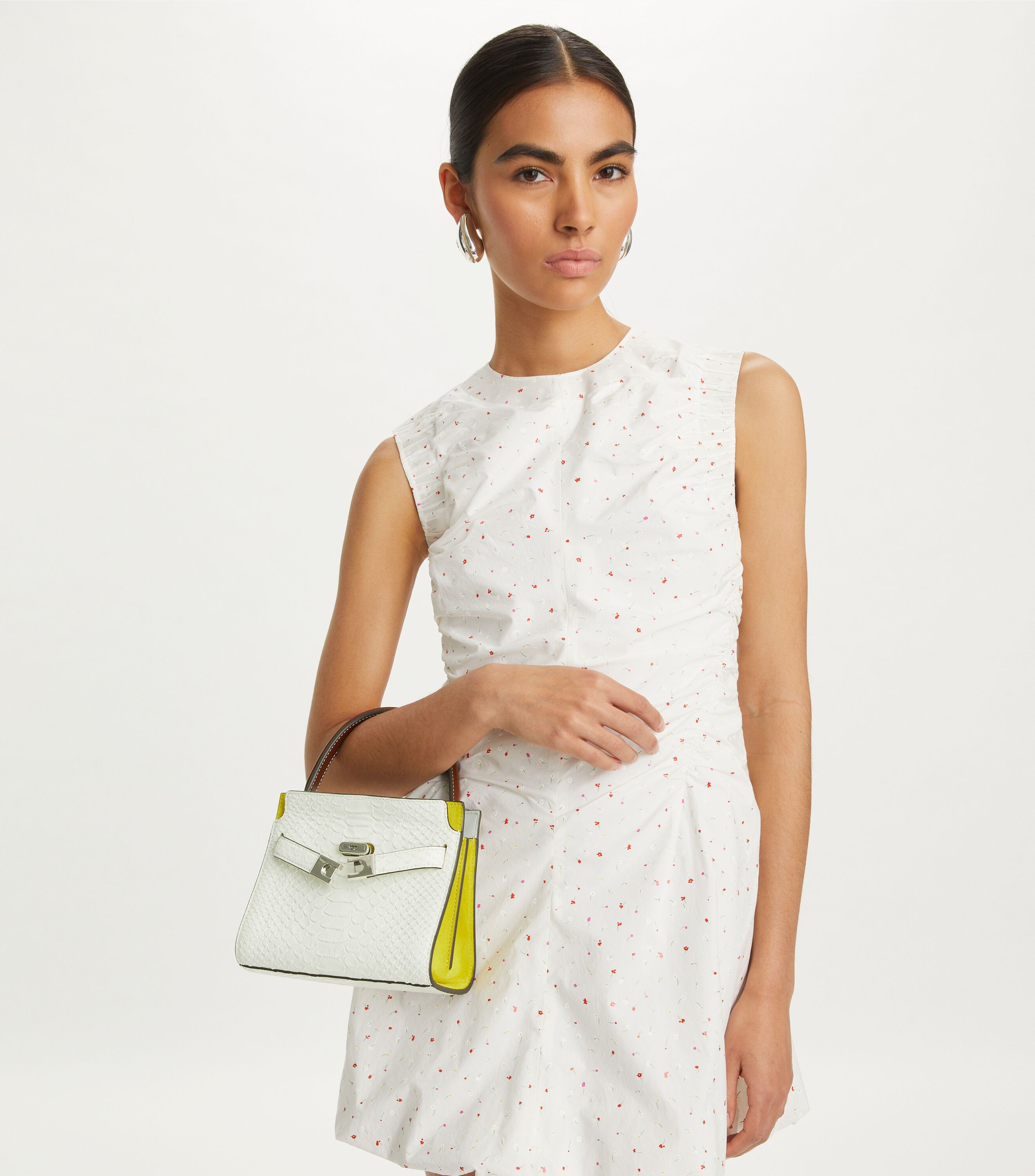 Petite Lee Radziwill Snake Embossed Double Bag, Blanc | Tory Burch KW