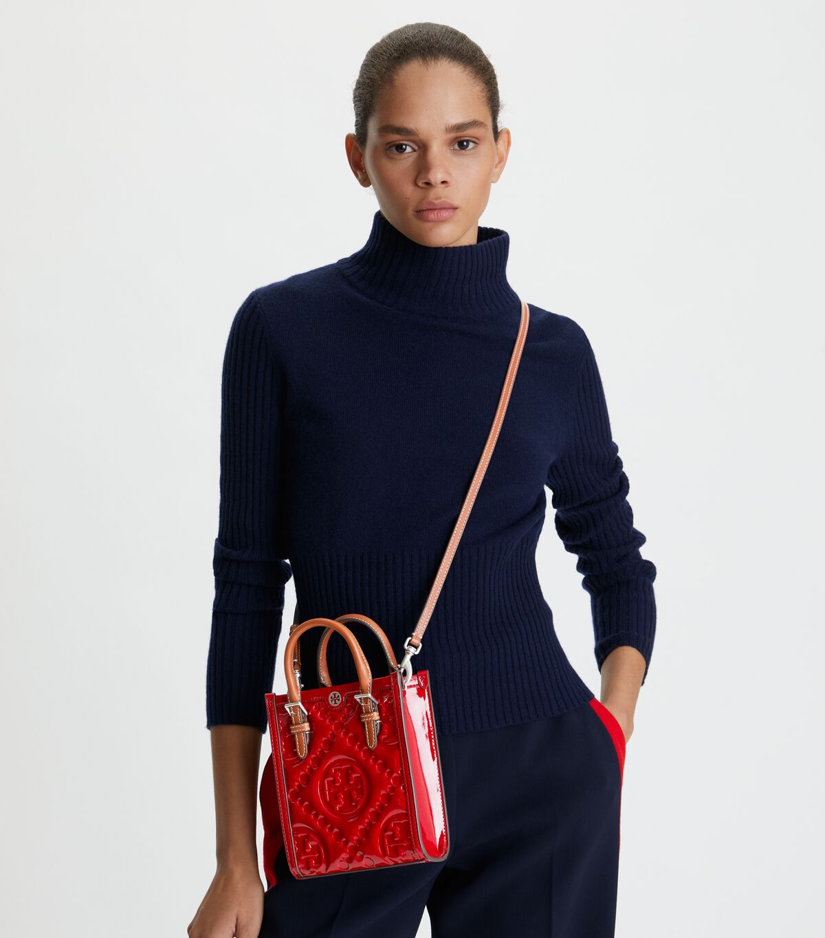 tory burch mini t monogram embossed patent tote