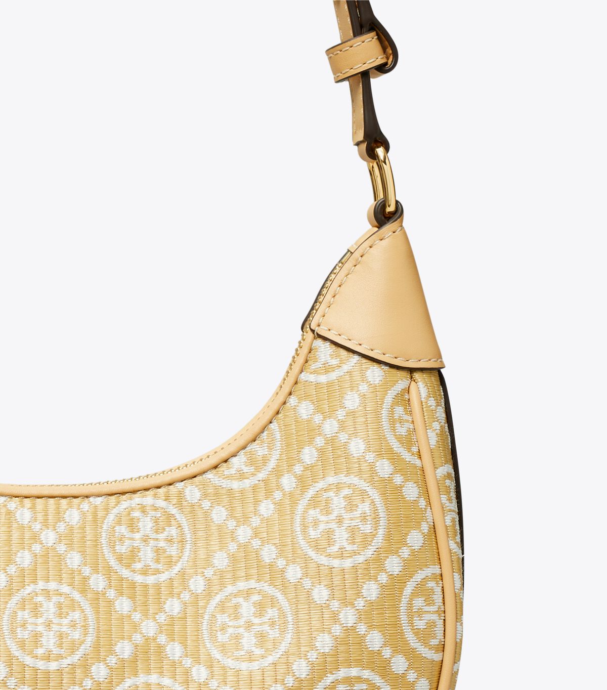 tory burch t monogram raffia crescent bag