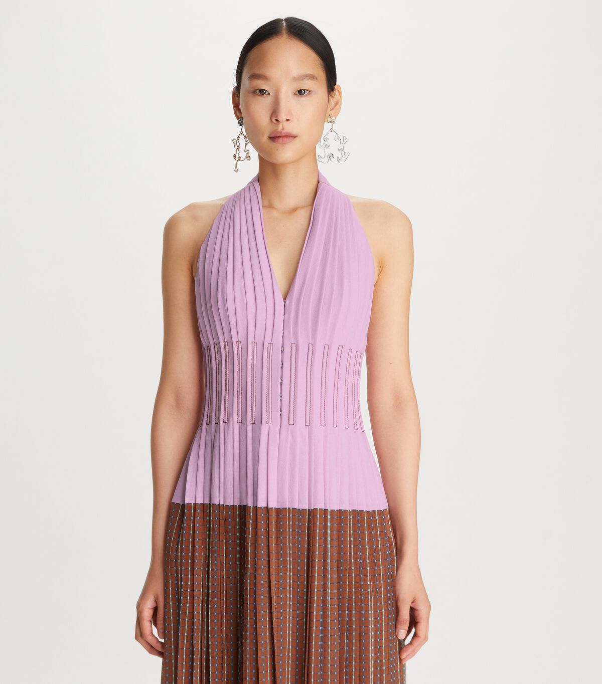 tory burch halter pleated dress