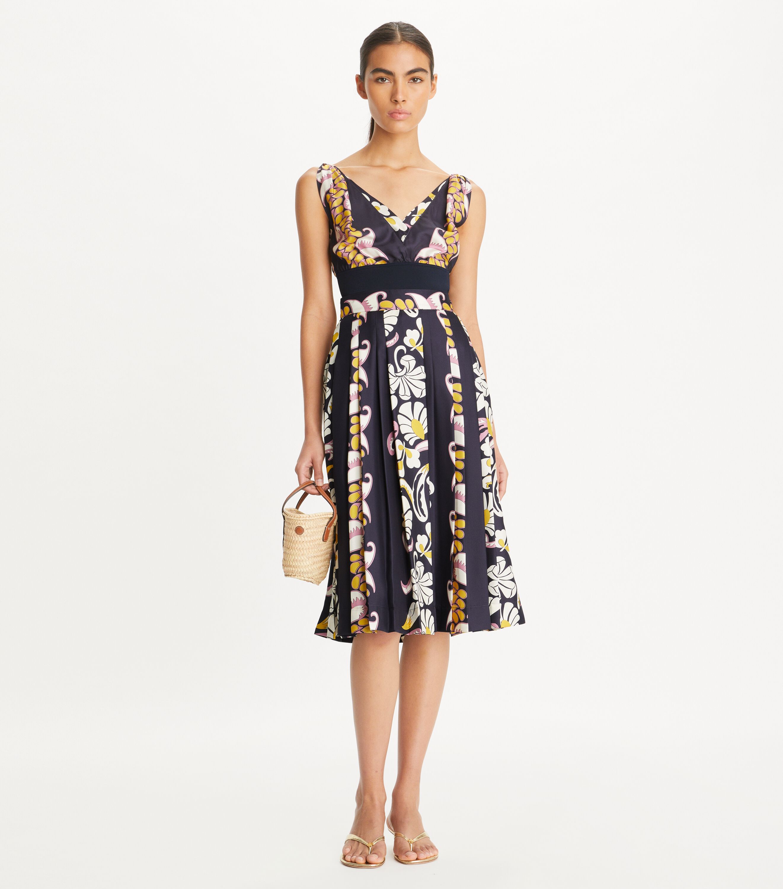 Printed Pleated Silk Skirt, Pink Tropical Border | Tory Burch KW