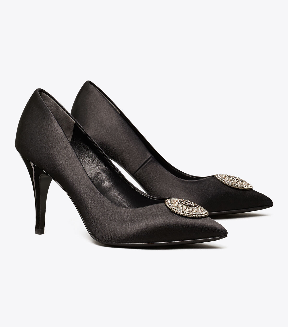 Crystal-Logo Satin Pump