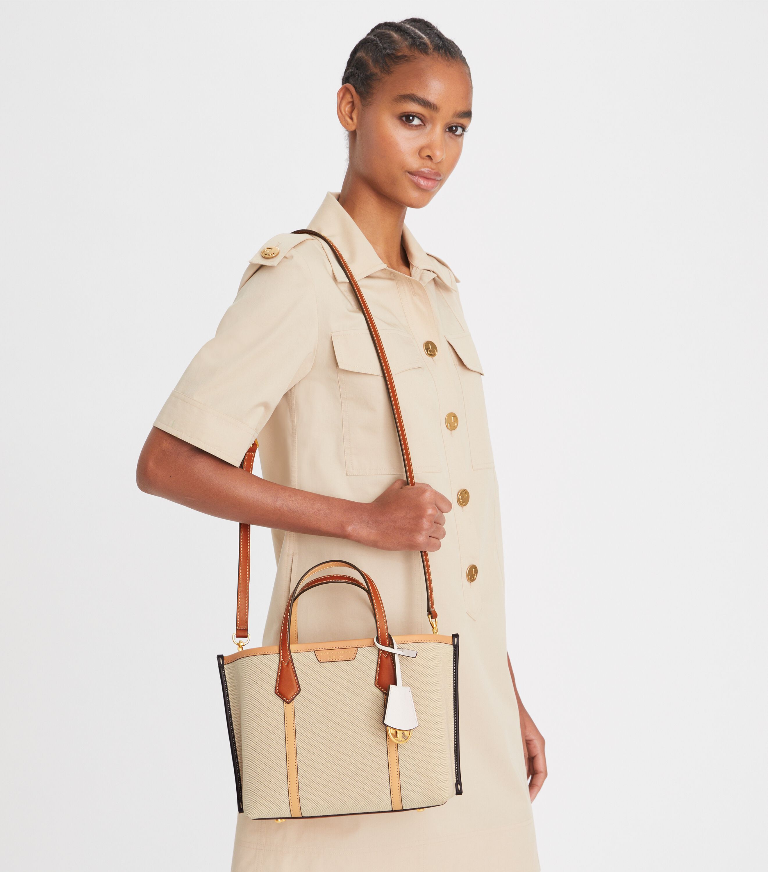 Small Perry Canvas Triple Compartment Tote Handbags Tory Burch