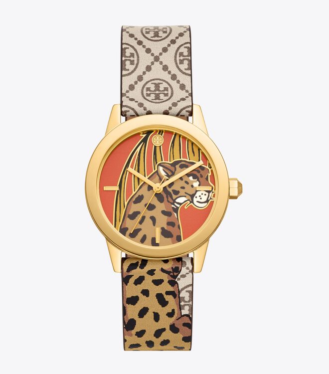 T MONOGRAM GIGI WATCH, PRINTED LEATHER/GOLD-TONE STAINLESS STEEL, 36 MM X  42 MM | Accessories | Tory Burch