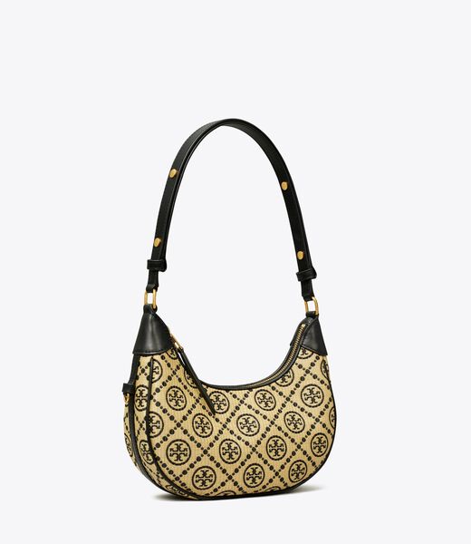 tory burch t monogram raffia crescent bag