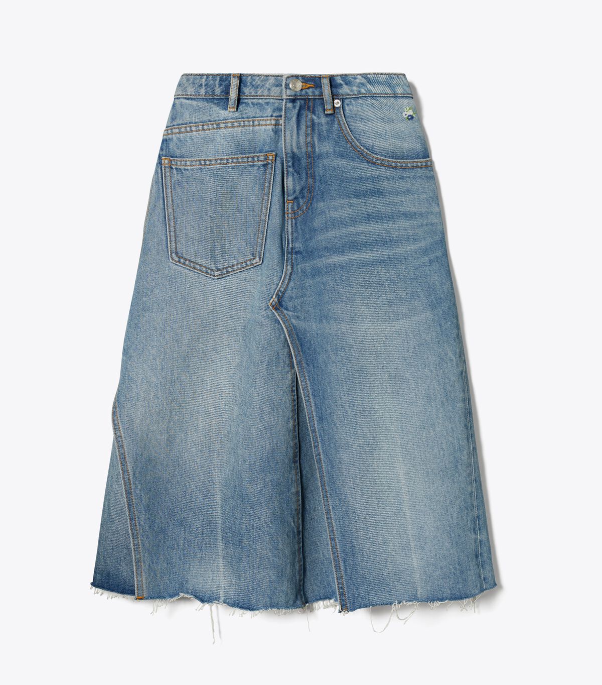tory burch deconstructed denim skirt