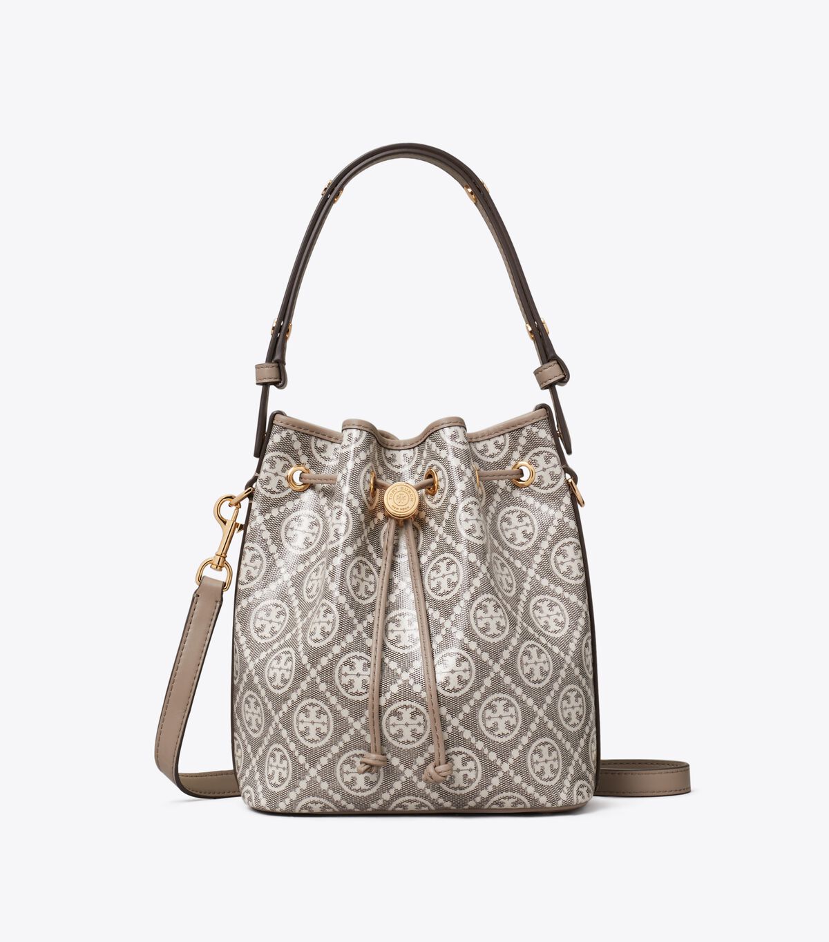 tory burch t monogram coated jacquard bucket bag