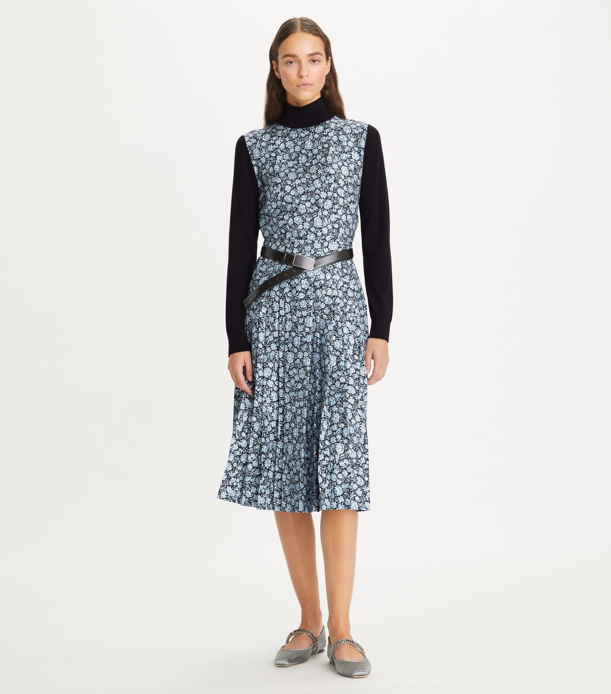 Silk-Front Wool Turtleneck tory burch silk front wool turtleneck