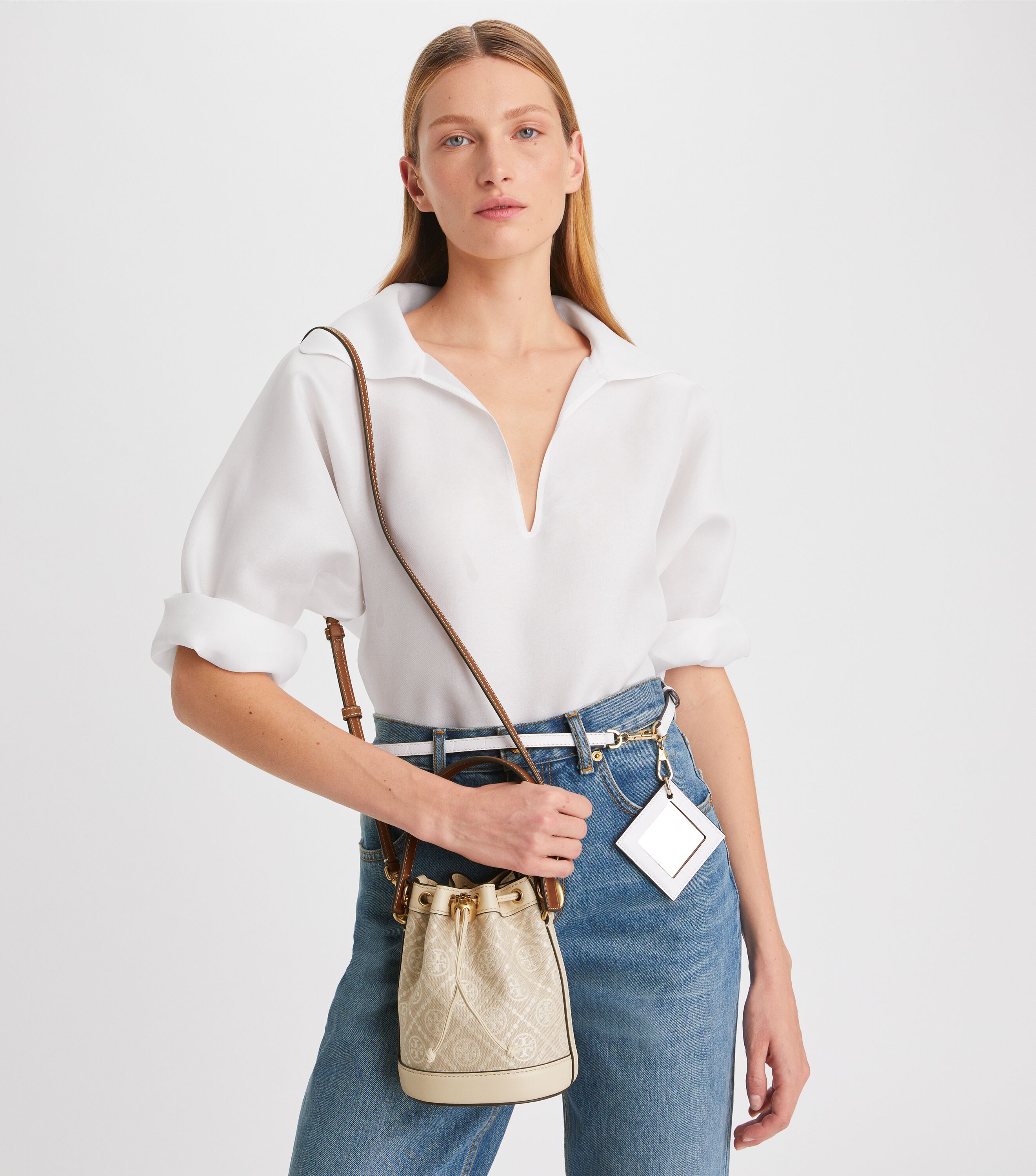 Mini T Monogram Bucket Bag, Ivory | Tory Burch KW