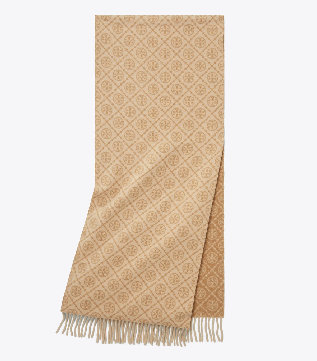tory burch وشاح مستطيل بنقشة حرف t