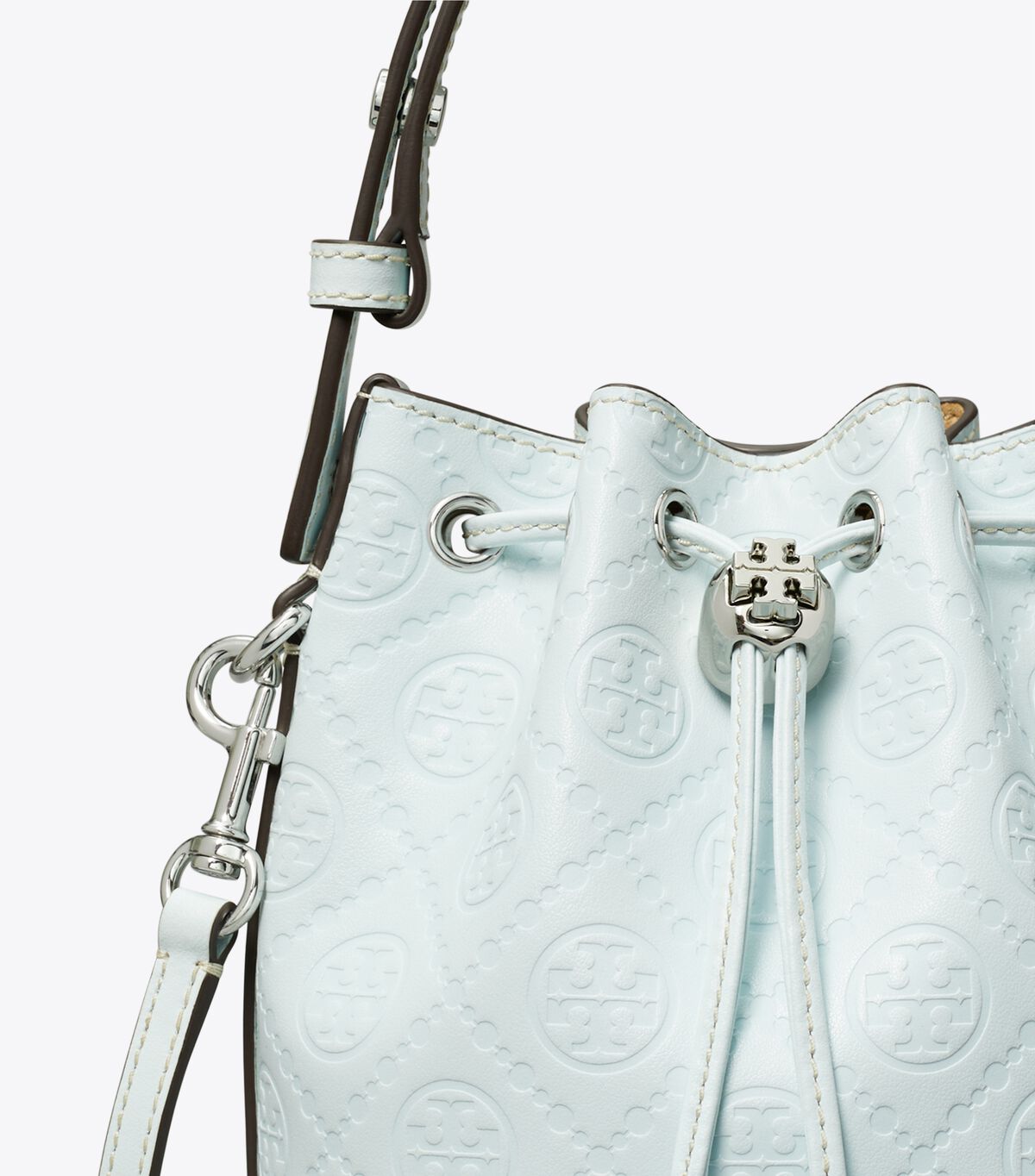 tory burch t monogram leather mini bucket bag