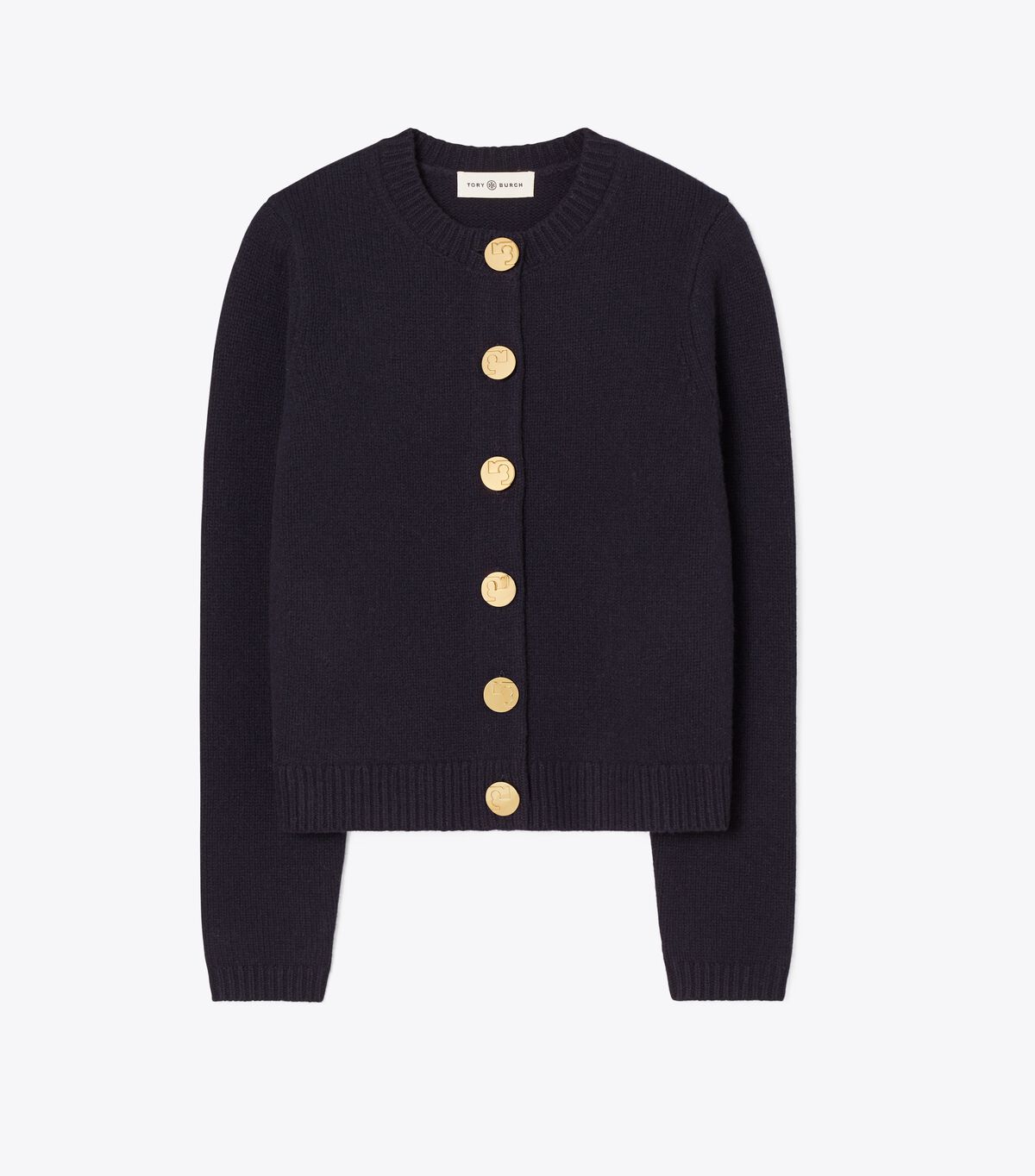 tory burch logo button wool cardigan