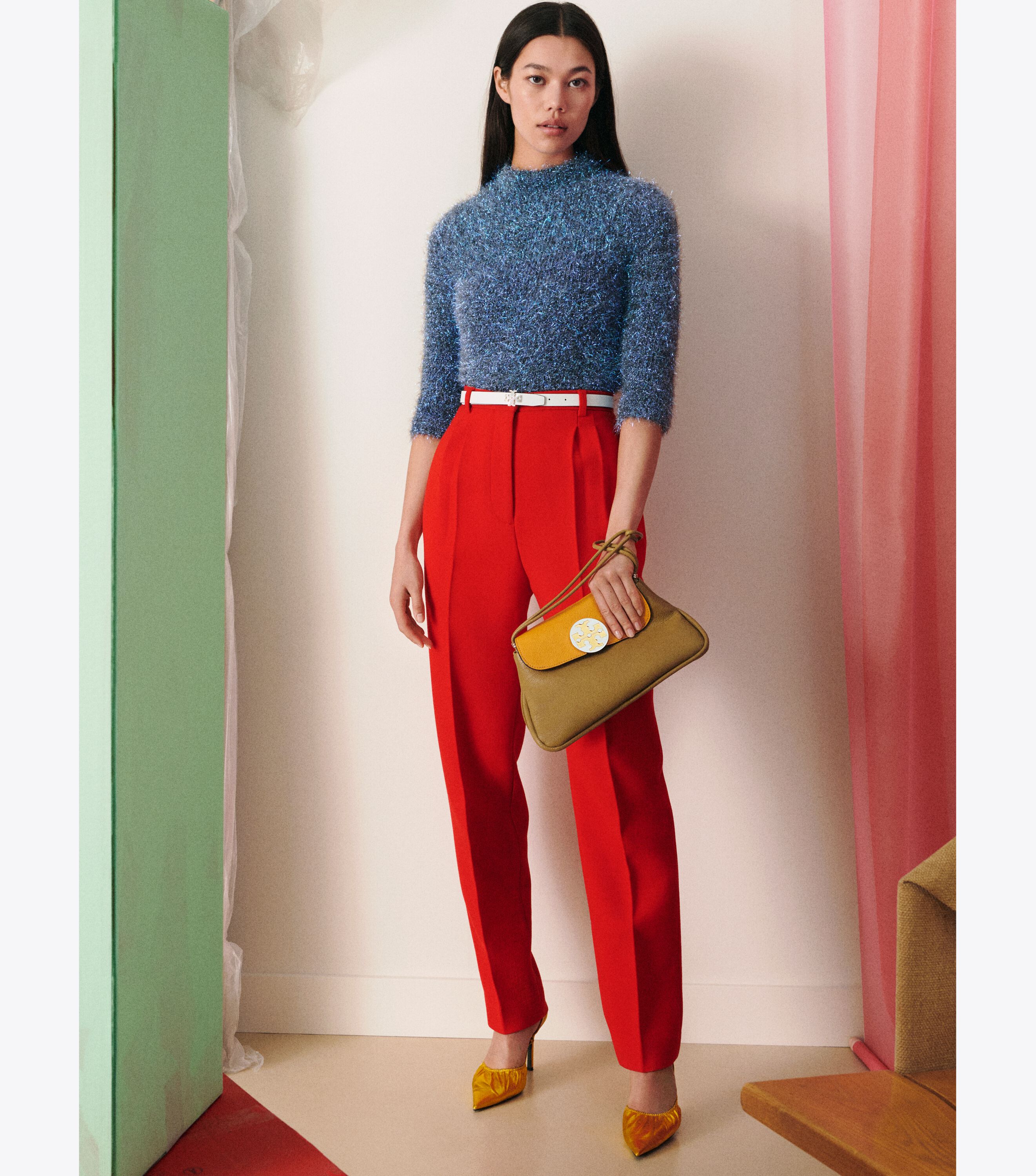 Tinsel Mockneck Sweater, Blue Multi | Tory Burch KW