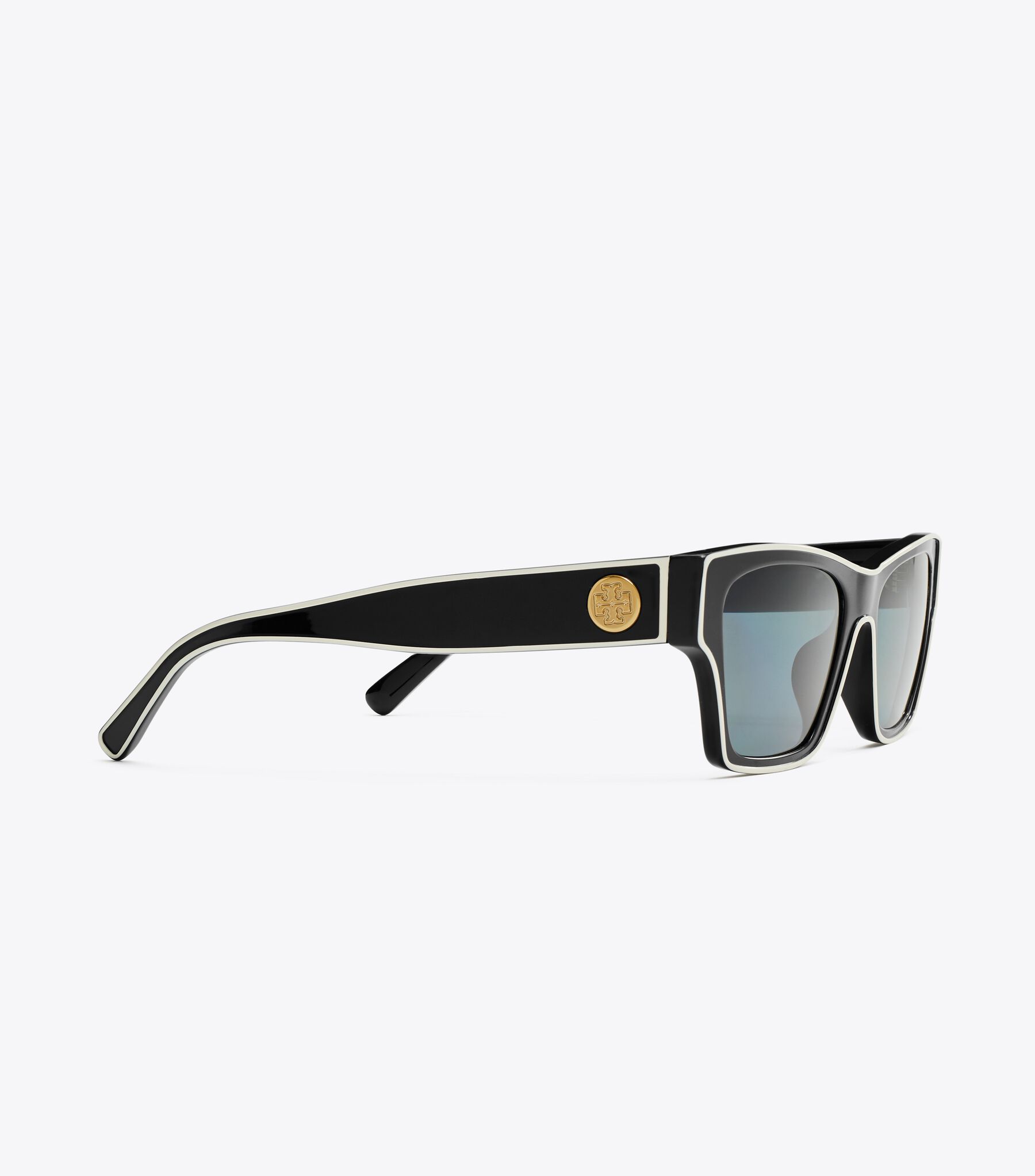 Outlined Rectangle Sunglasses, Black/Ivory/Dark Grey Polar  display picture 1