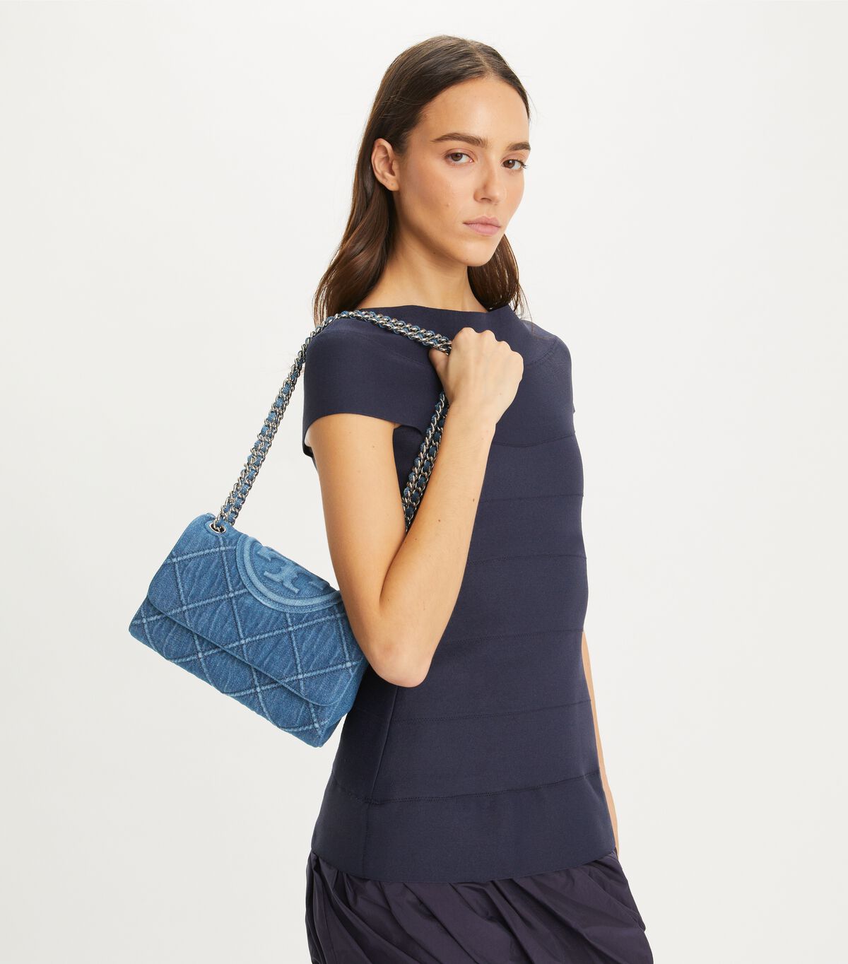 tory burch small fleming soft denim convertible shoulder bag