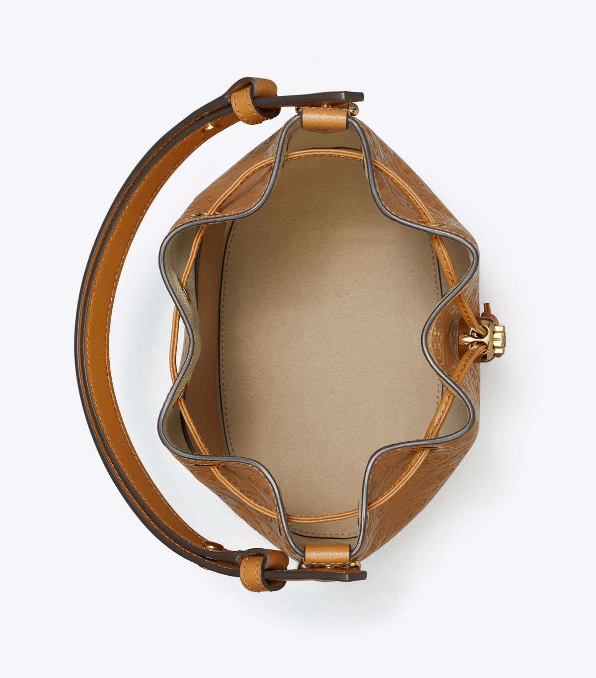 tory burch t monogram leather bucket bag