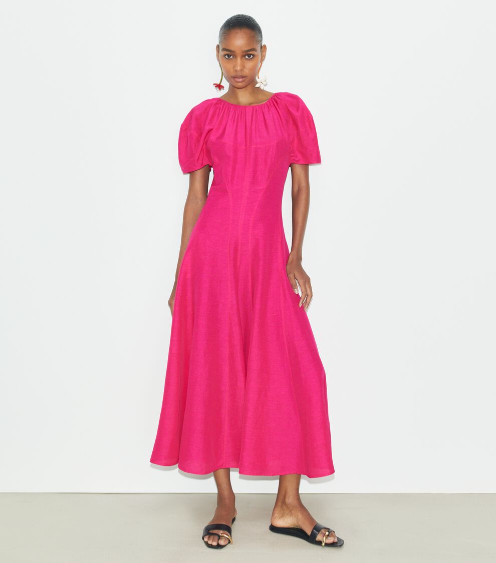 tory burch leather trimmed linen dress Tory Burch Women's Belted Linen Dress in Dark Brown, size M