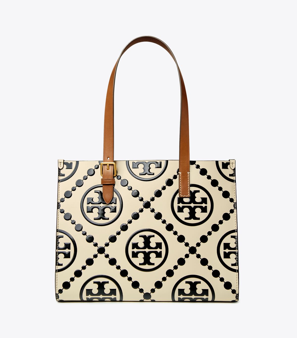 tory burch small t monogram contrast embossed tote