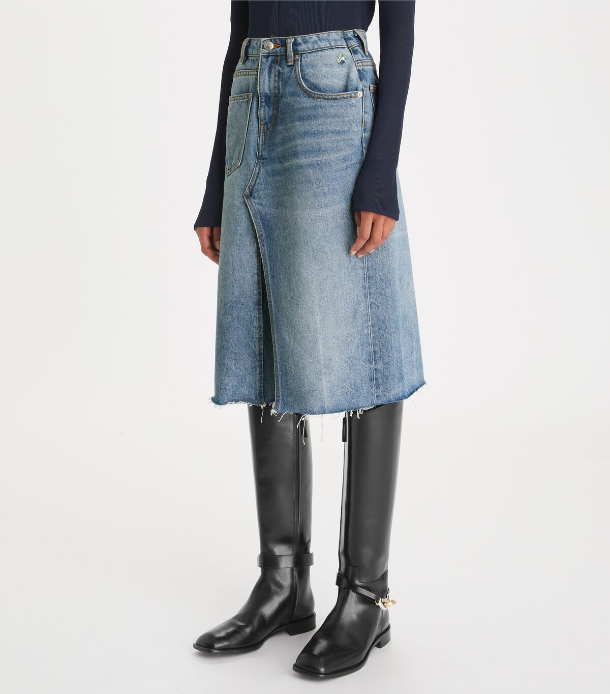 tory burch deconstructed denim skirt
