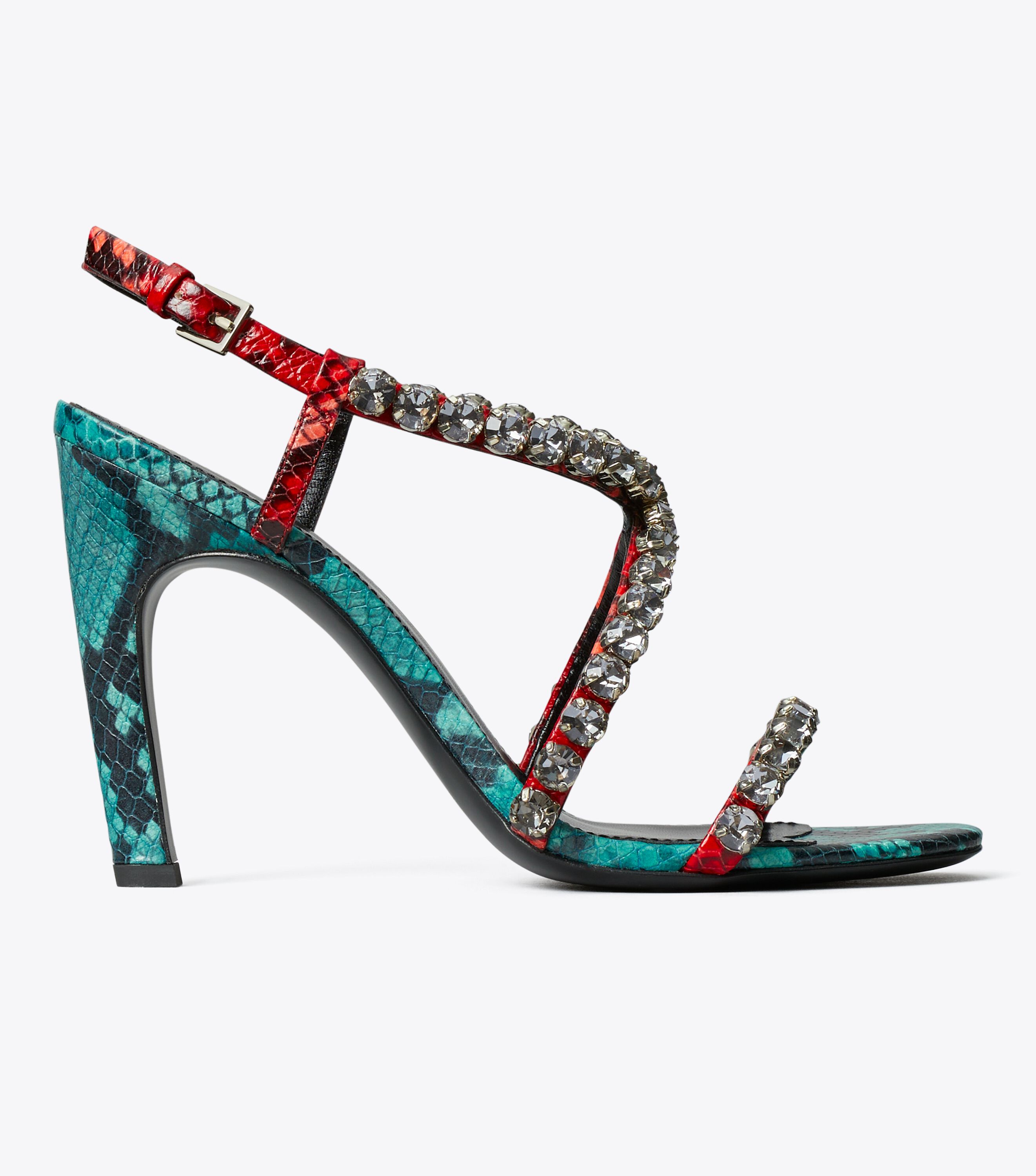 送料&関税込み★Tory Burch★CRYSTAL STRAPPY HEELED SANDAL Crystal Strappy Heeled Sandal, Bearberry / Atlas / Black