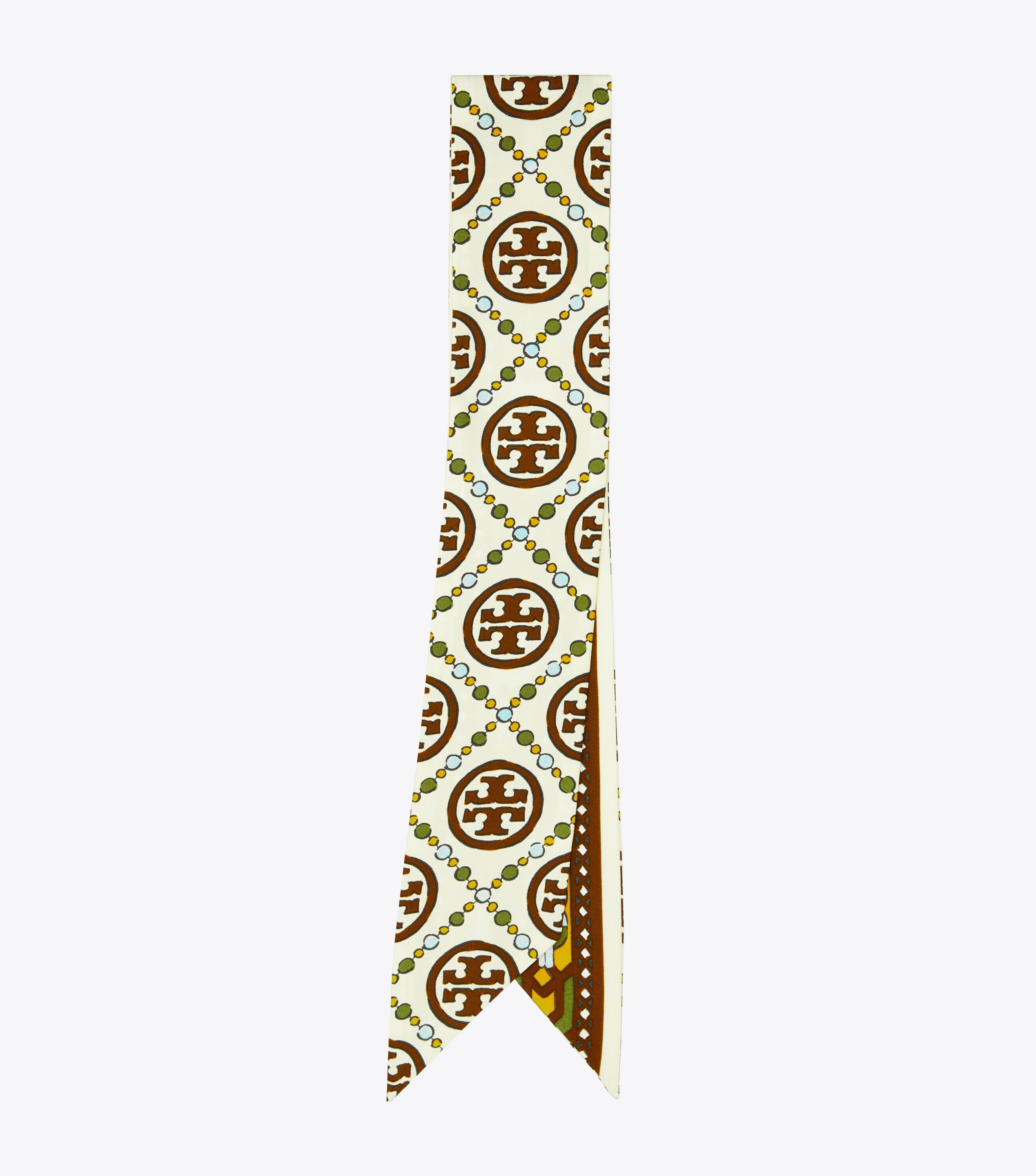 T Monogram Double-Sided Silk Ribbon Tie, Olive | Tory Burch KW