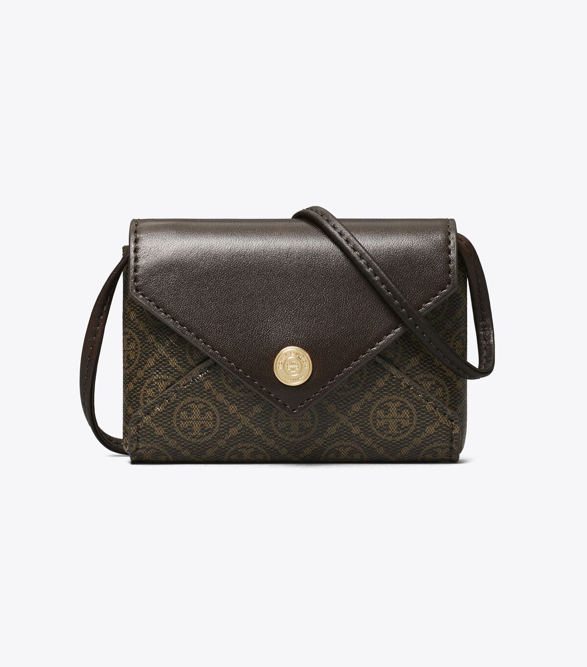 حافظة بطاقات تي مونوغرام من القماش المغلف مع حبل تثبيت tory burch حافظة بطاقات تي مونوغرام من القماش المغلف مع حبل تثبيت