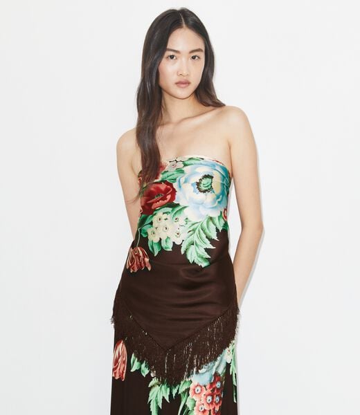 tory burch وشاح مربع من الحرير الزهري