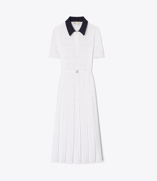 tory burch t monogram pointelle pleated dress