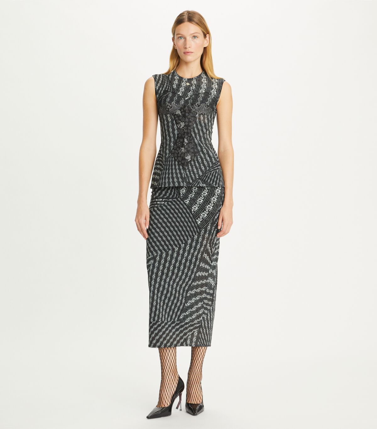 tory burch printed mesh top
