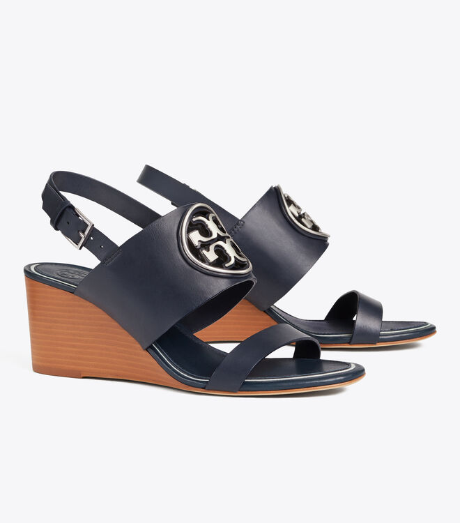 Miller Metal-Logo Wedge Sandal, Leather