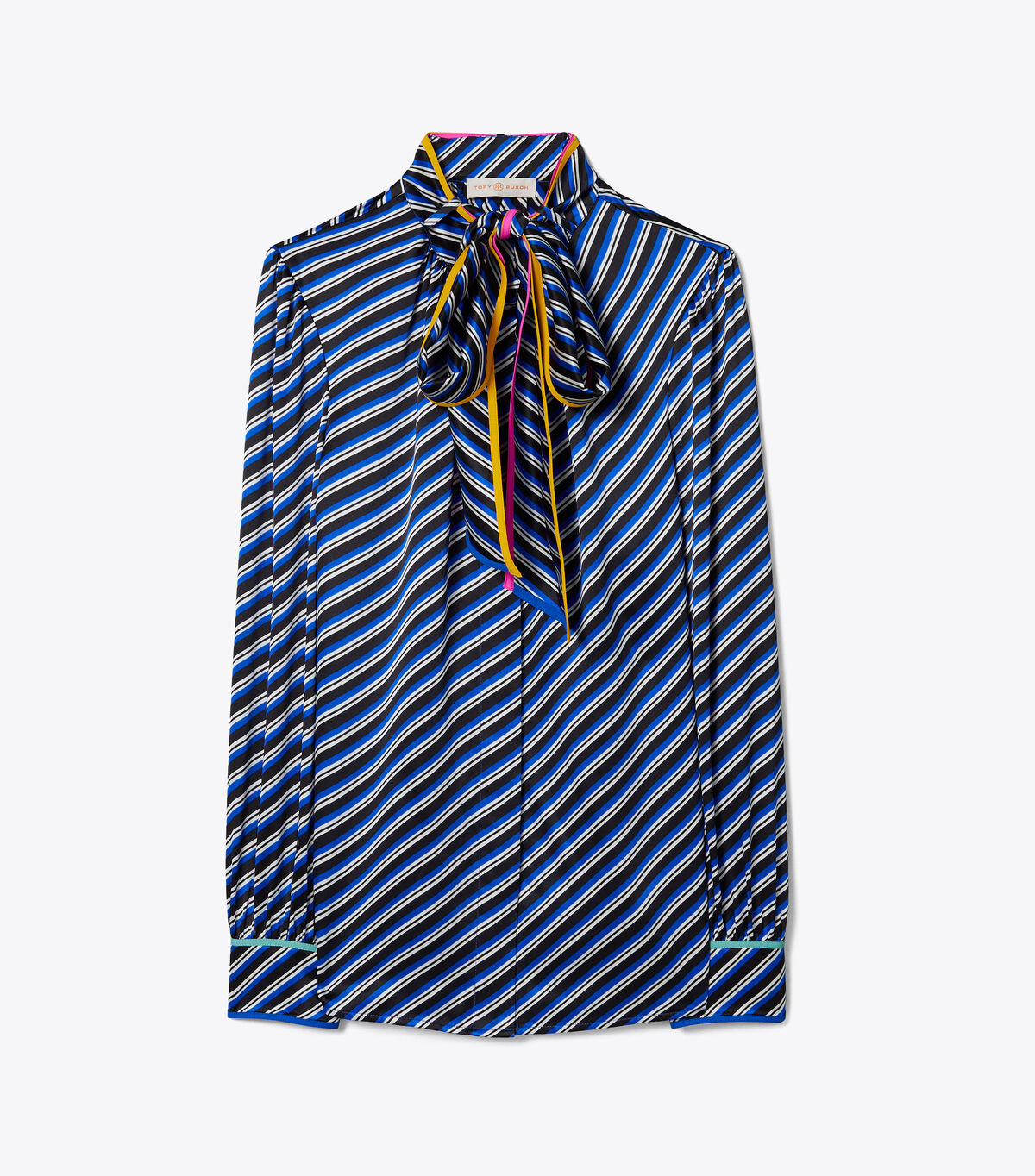 tory burch contrast binding printed bow blouse