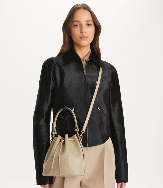 tory burch t monogram leather bucket bag