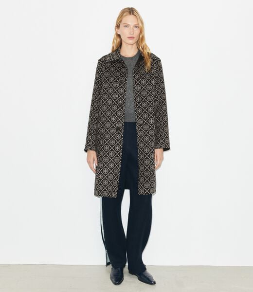 tory burch t monogram jacquard wool coat