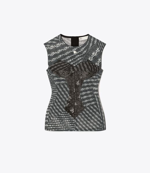 tory burch printed mesh top