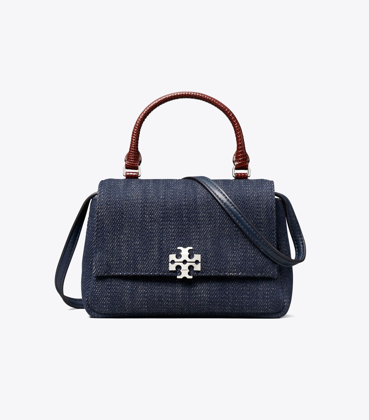 tory burch mini charlie denim top handle crossbody