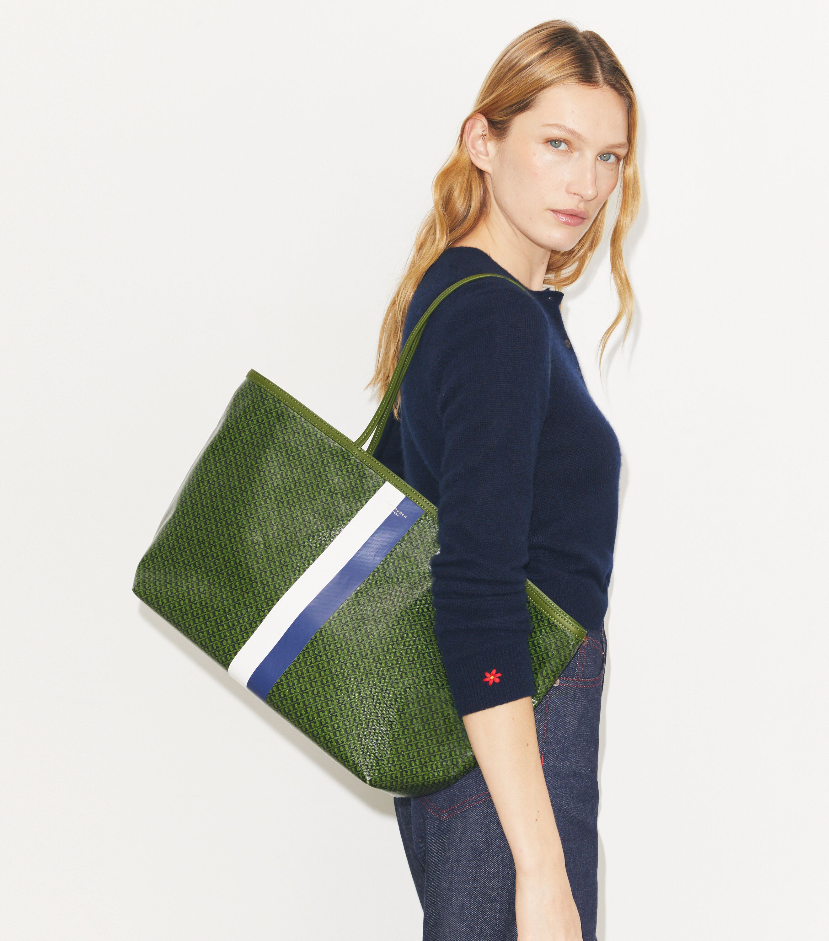 Racer Tote, Green Printed | Tory Burch KW