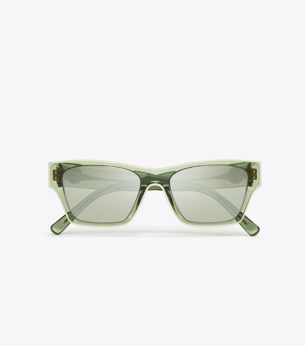 Outlined Rectangle Sunglasses, Transparent Green/Ivory/Gry  display picture 1