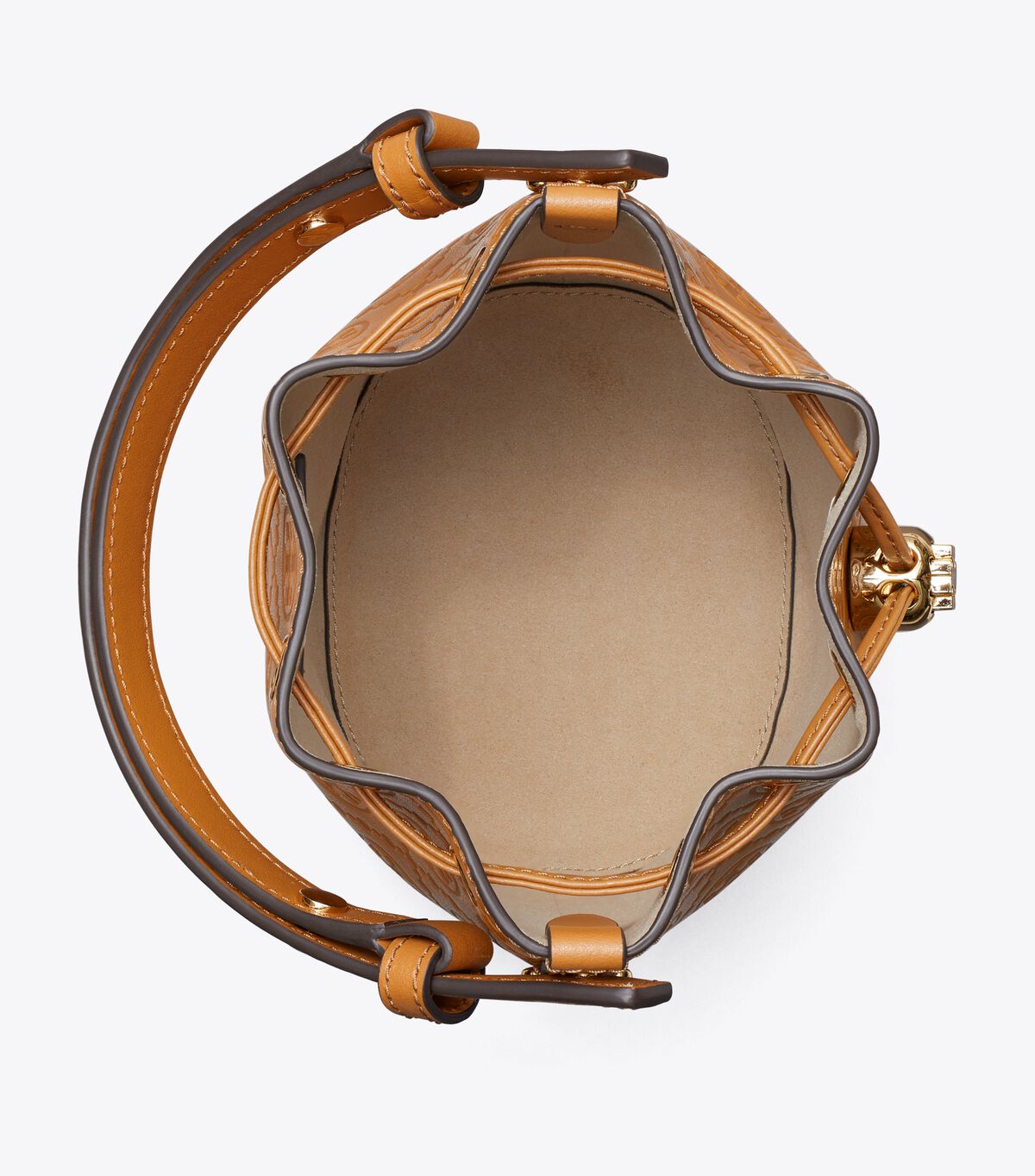 tory burch t monogram leather mini bucket bag