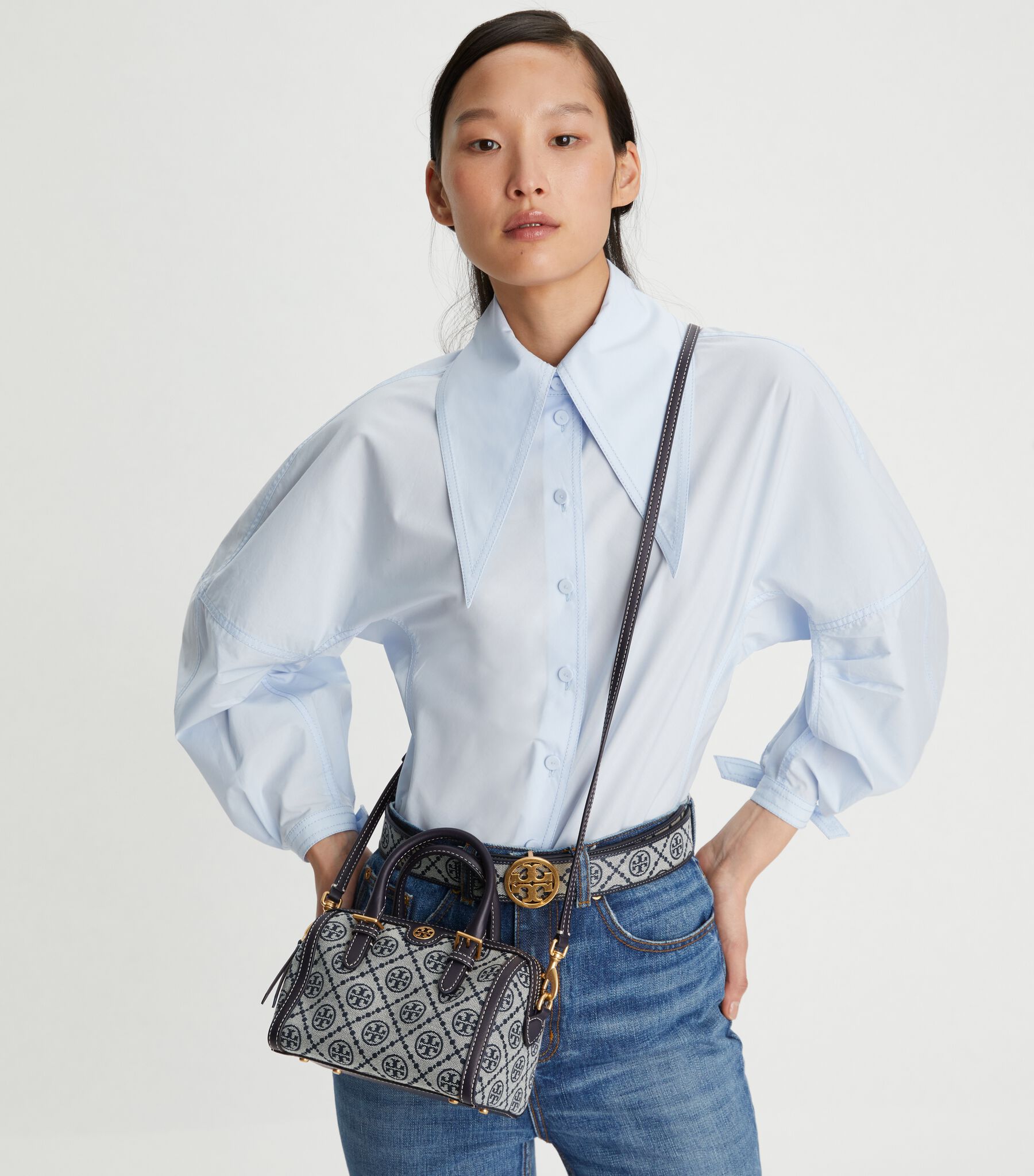 Petite T Monogram Barrel Bag, Tory Navy Tory Burch KW