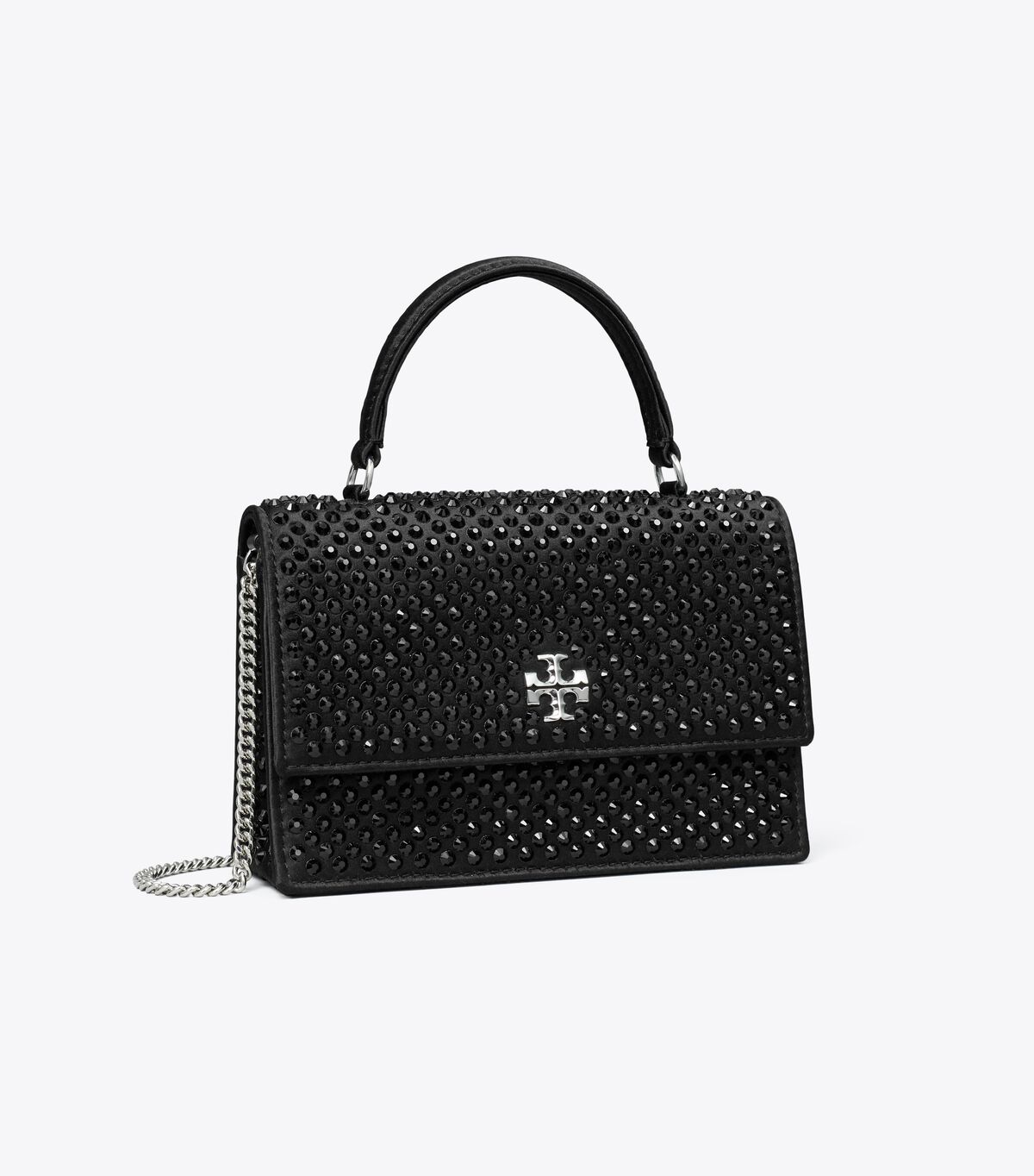 tory burch mini kira satin embellished top handle chain wallet
