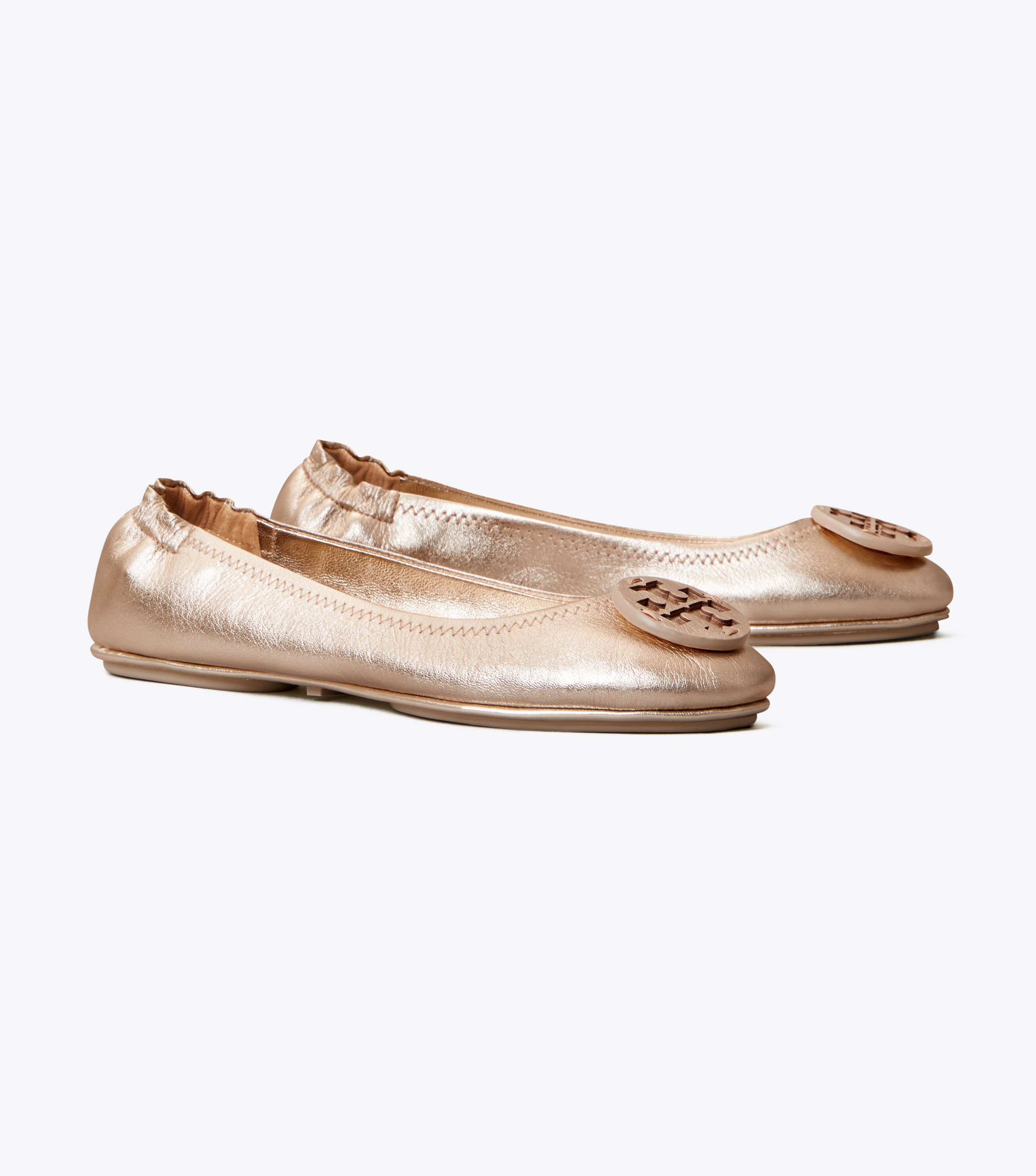 Minnie Travel Ballet Flat, Metallic Leather, Rose Gold | Tory Burch KW